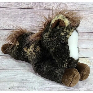 Aurora World Plush Horse Stuffed Animal Toy Dark Brown Beige White Realistic 14"